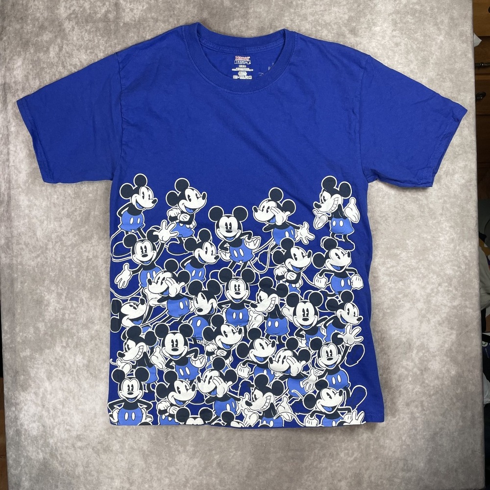 Disney Mickey Mouse T-Shirt Blue All Over Print Medium Graphic 100%‎ Cotton